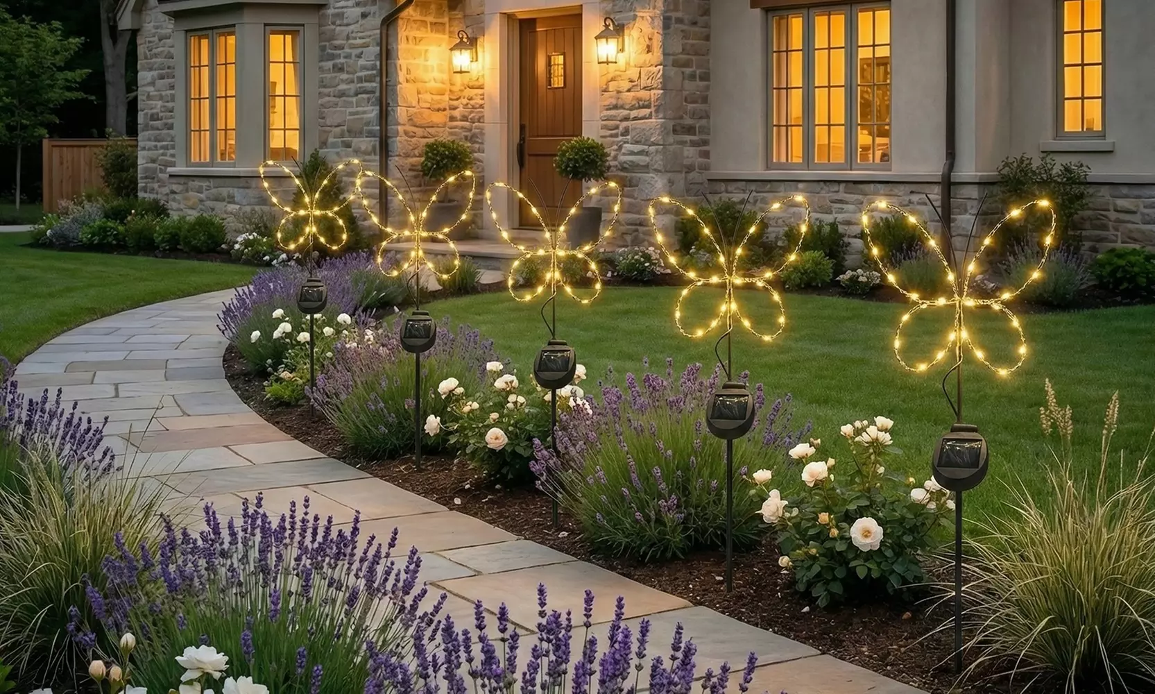 Outdoor Solar Powered LED Decorative Garden Stake Light (Set of 2) - 5 Options