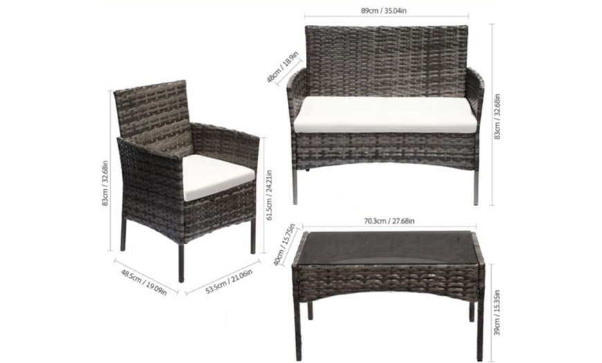 Image 6: 4-Piece Grey Rattan-Effect Dining Set