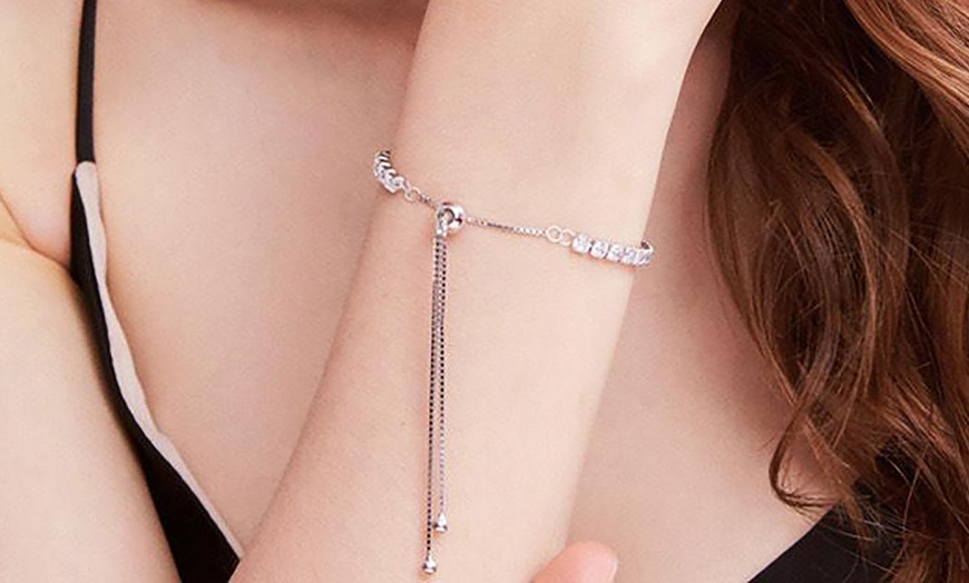 Image 3: Pulsera ajustable con baño de plata y rodio, con circonitas brillantes