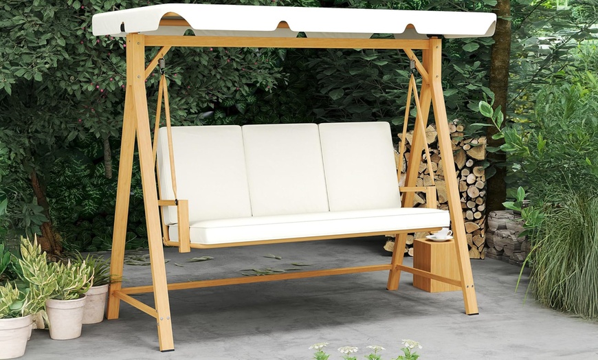 Image 1: Outsunny Three-Seater Swing Bench