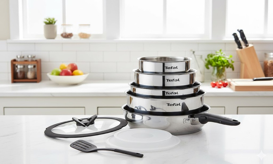 Image 3: Tefal Ingenio Titanium Stainless Steel 10pc Set - Removable Handle, Non-Stick, Induction Ready