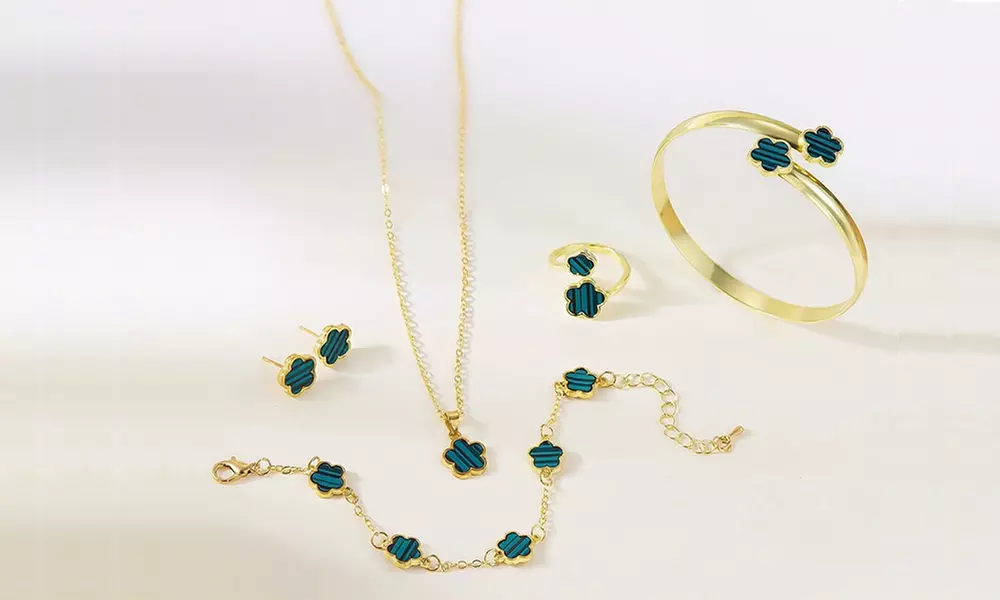 5-teiliges Schmuck-Set mit fünfblättrigem Kleeblatt-Muster