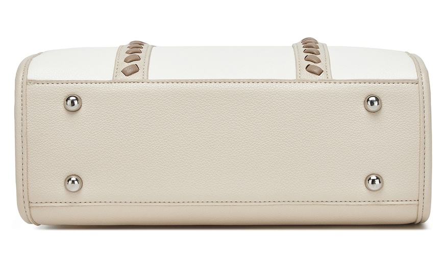 Image 5: Miss Lulu PU Leather Graceful Spacious Tote Bag with Woven Trim Strap