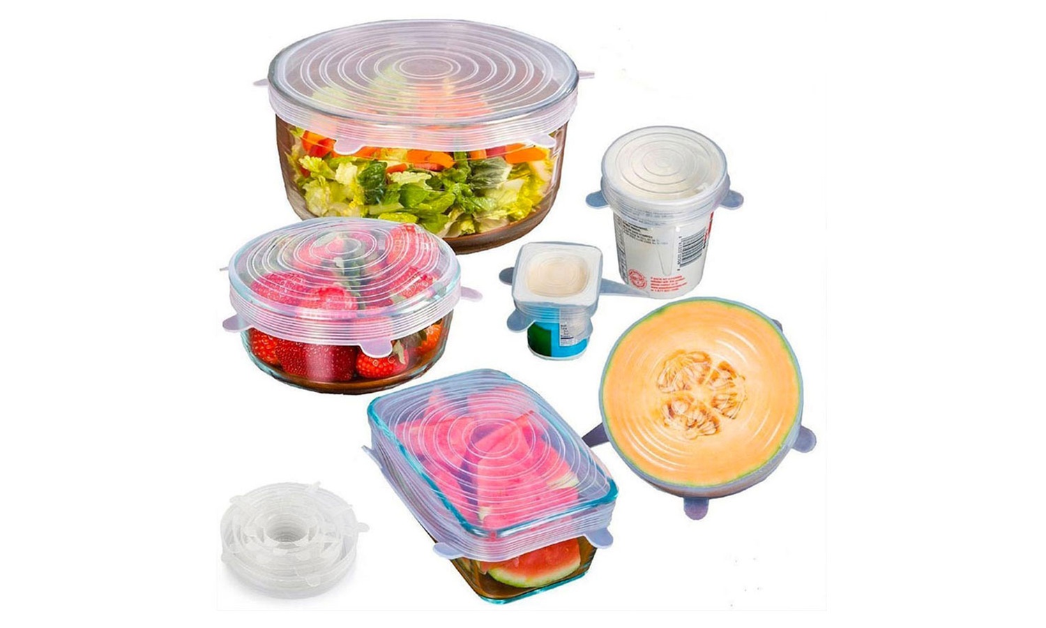 1 o 2 packs de 6 tapas variadas de silicona extensibles y elásticas