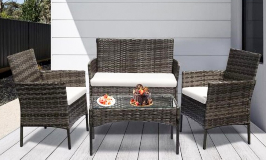 Image 4: 4-Piece Grey Rattan-Effect Dining Set