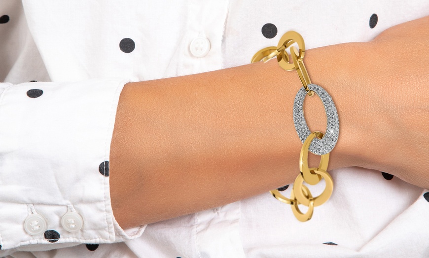 Image 9: Pulsera con cristales brillantes en dorado o plateado de SC Crystal