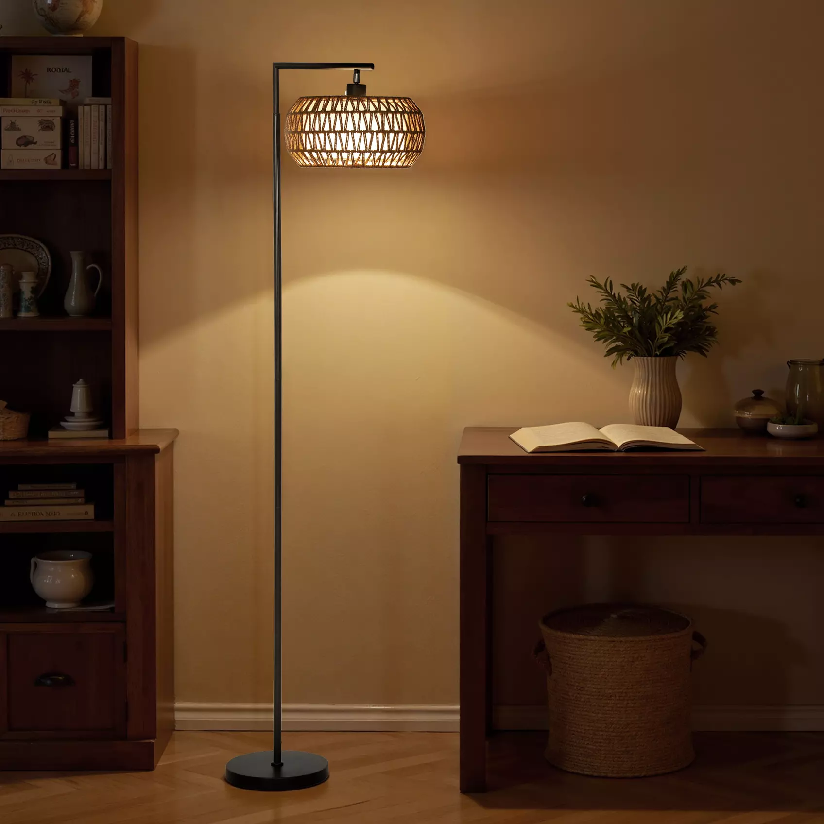 HOMCOM Dimmable Standing Lamp with Double Shade