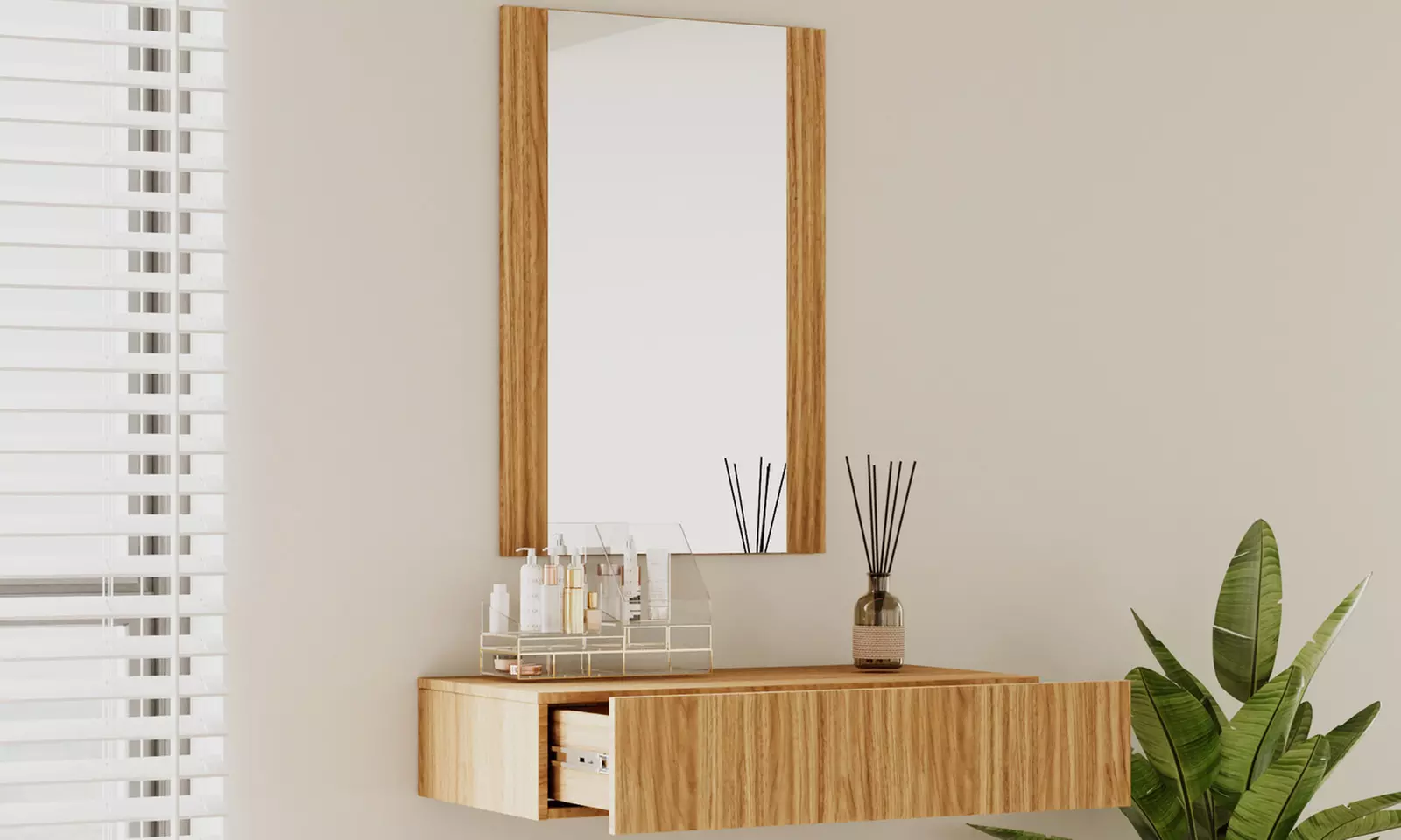 Tocador acanalado con cajón y espejo