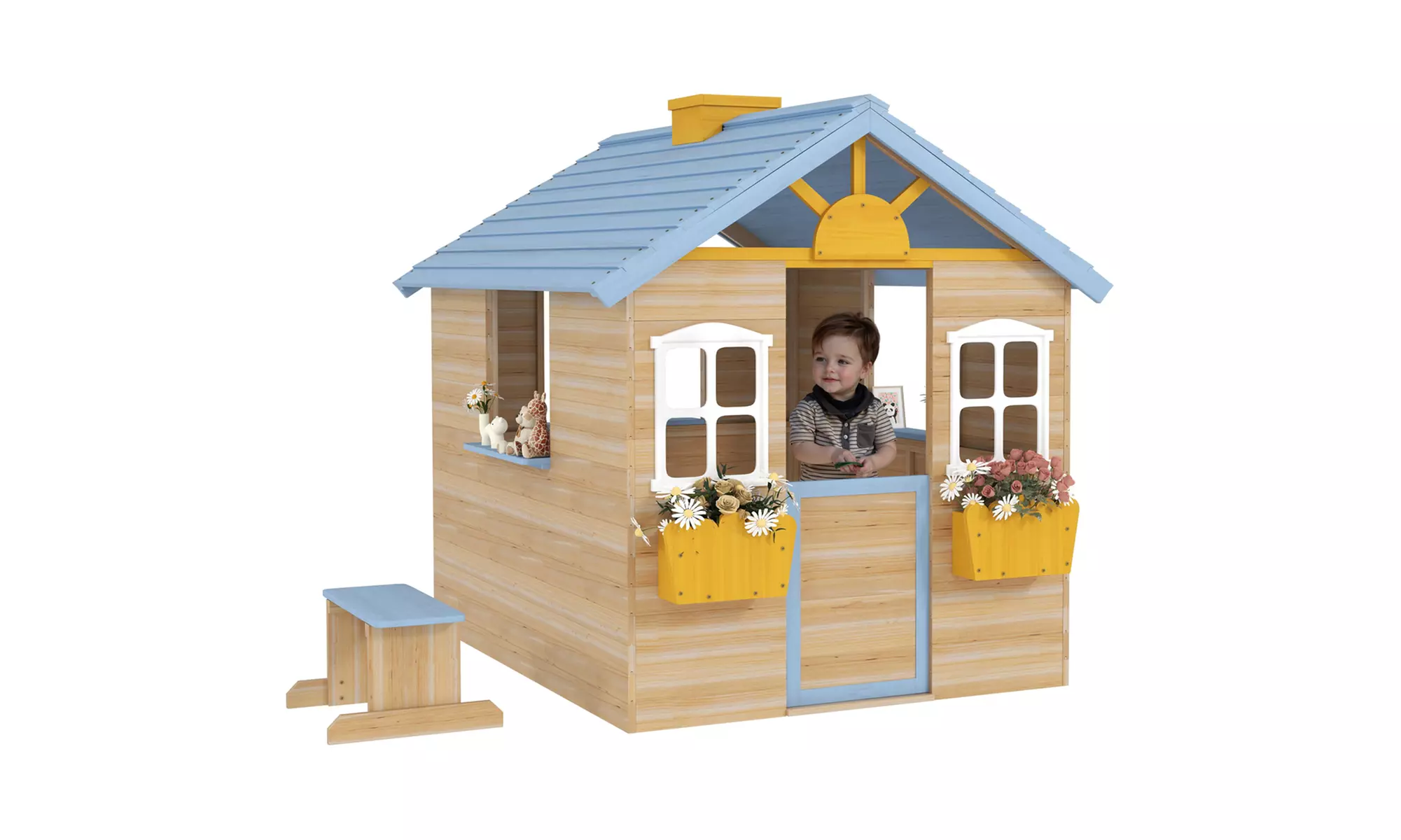 Outsunny Wooden Kids Playhouse