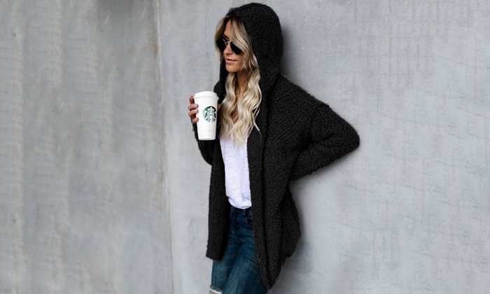 fluffy hooded cardigan