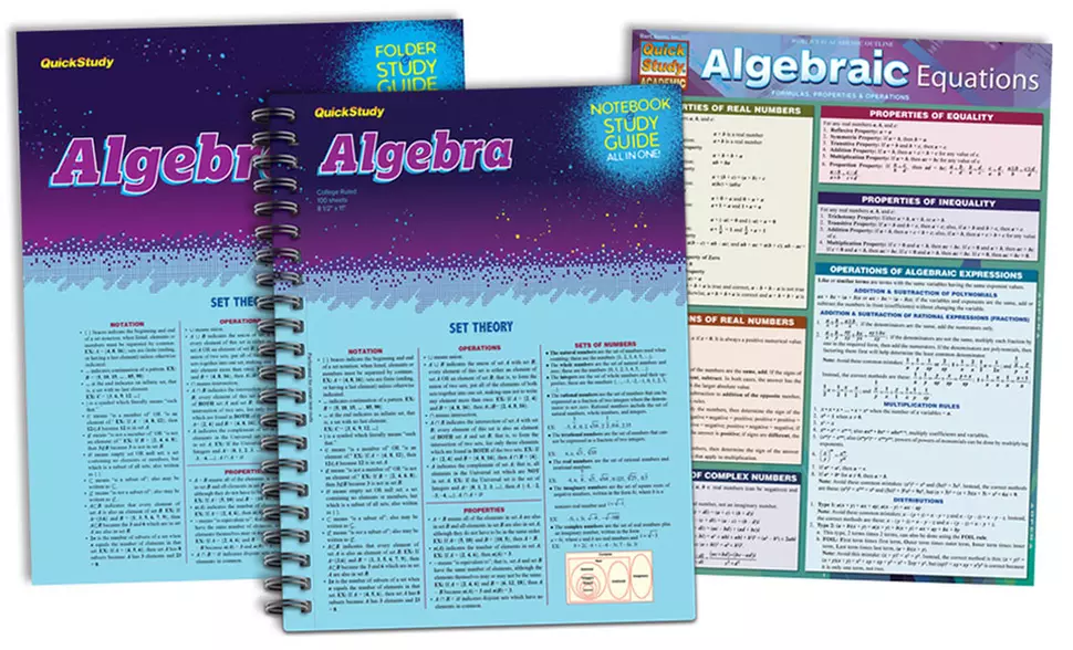QuickStudy Algebra, Chemistry, English, or Spanish Study Pack (3-Pack) - Second Medium