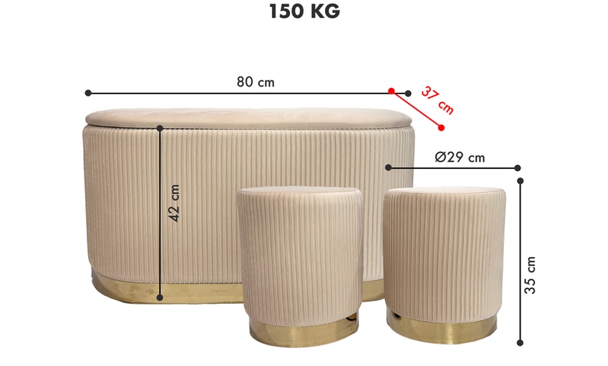 Image 16: Lote de 3 pufs con tapizado de terciopelo y espacio de almacenamiento