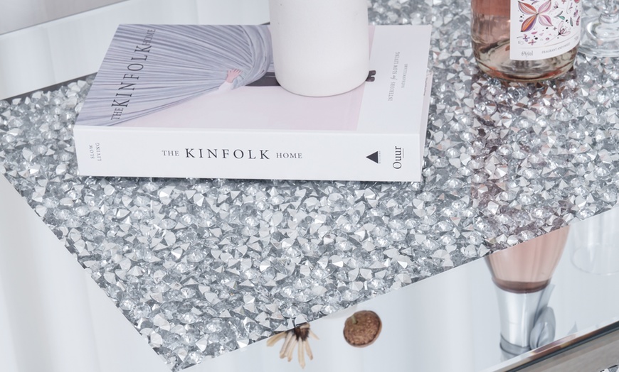 Image 4: Tiffany Diamond Crystal Mirrored Coffee Table