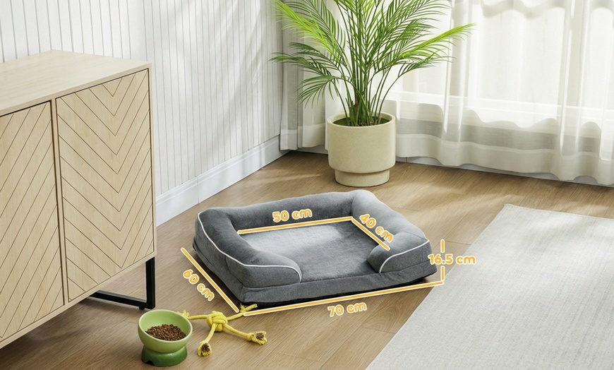 Image 2: PawHut Cooling Gel Memory Foam Dog Bed with Bolster