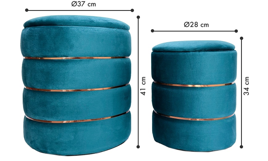 Image 10: 2er-Set zylindrische Samt-Poufs mit Stauraum