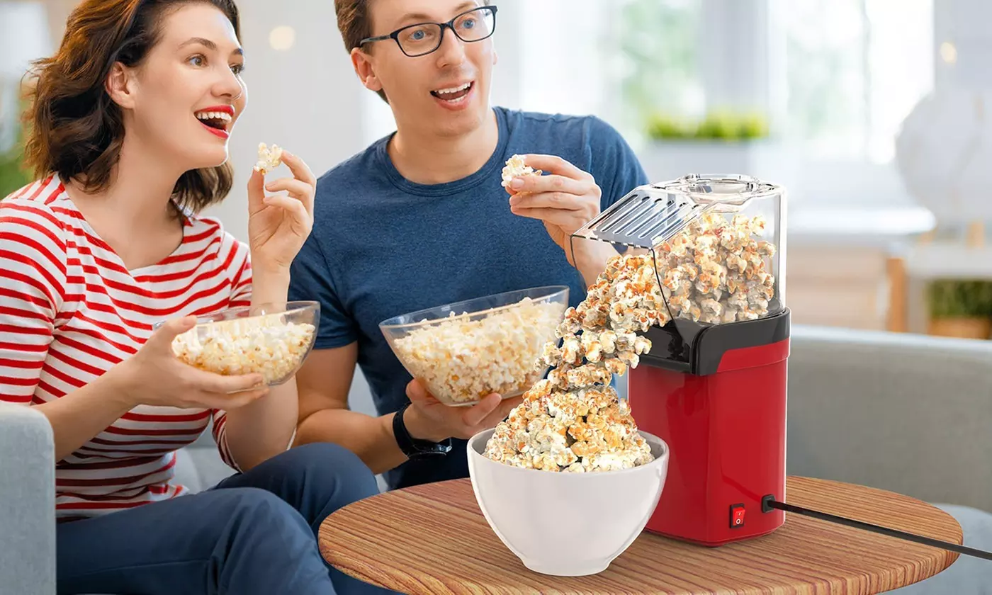 NewHome 1200W Hot Air Popcorn Maker with Butter Warmer and 8-Cup Capacity