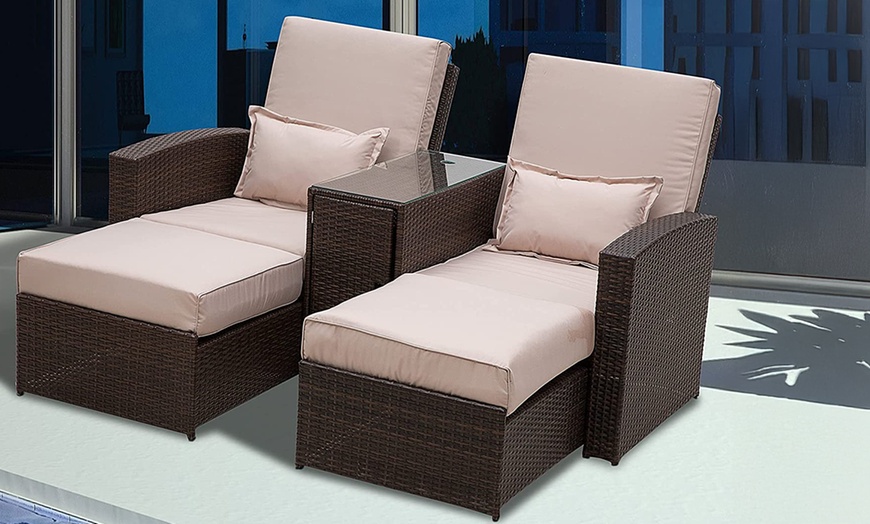Image 2: Outsunny Rattan Double Lounge Set