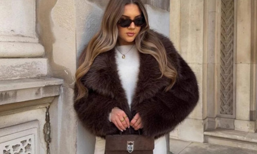 Image 6: Faux Fur Zip-Up Jacket in Chocolate Brown