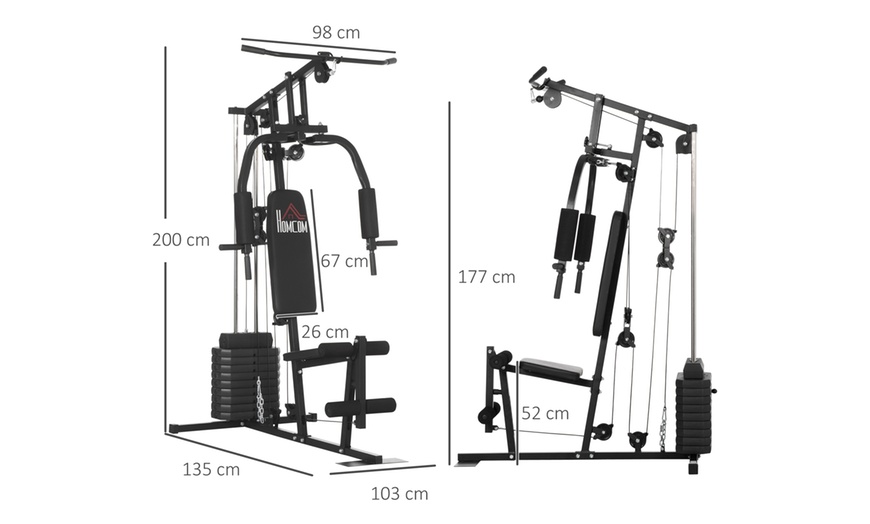 Image 5: HomCom Multifunction Home Gym Machine with 45kg Weight Stack