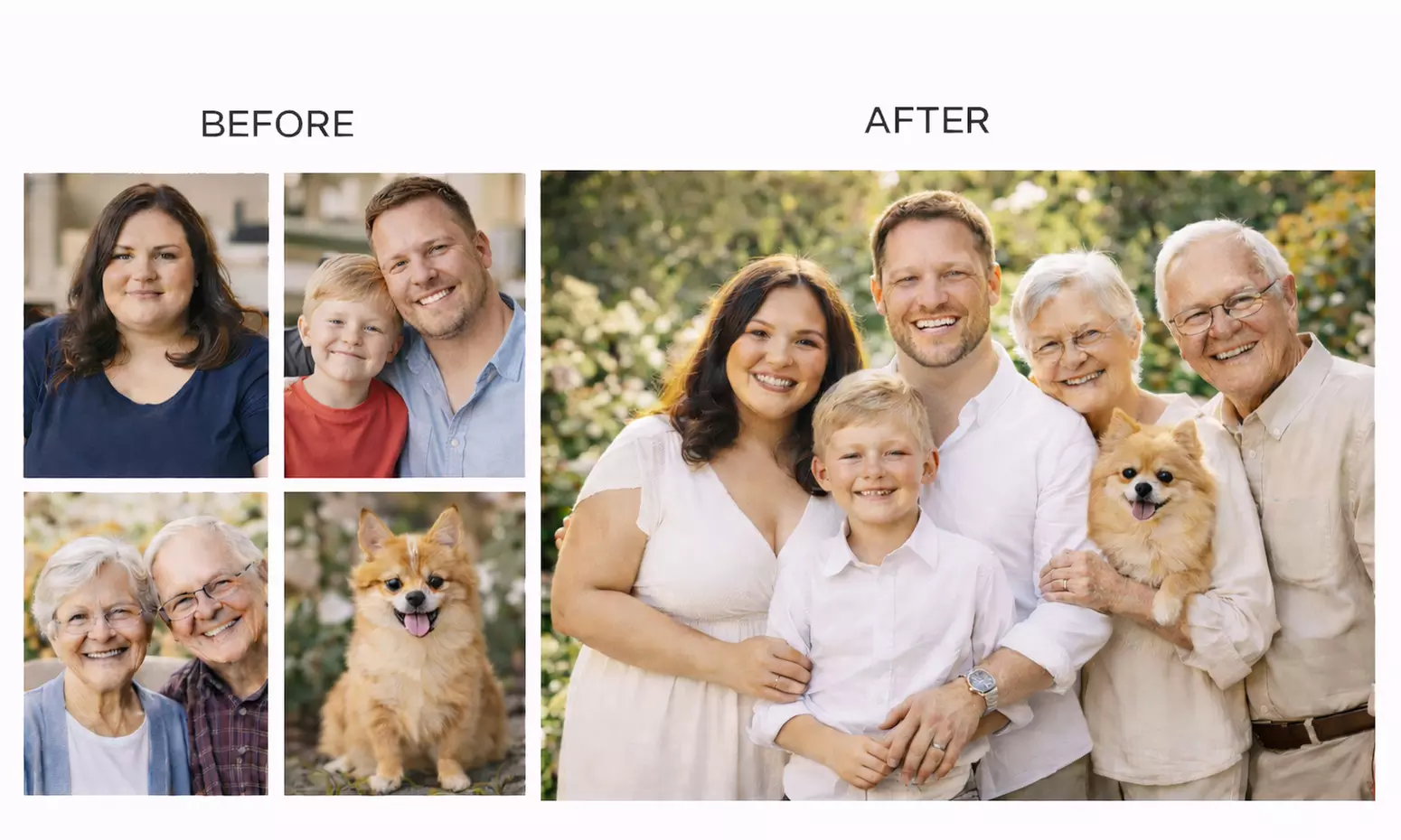 Create One Image: Custom Digital Family Photo Merge– Add People /Pets