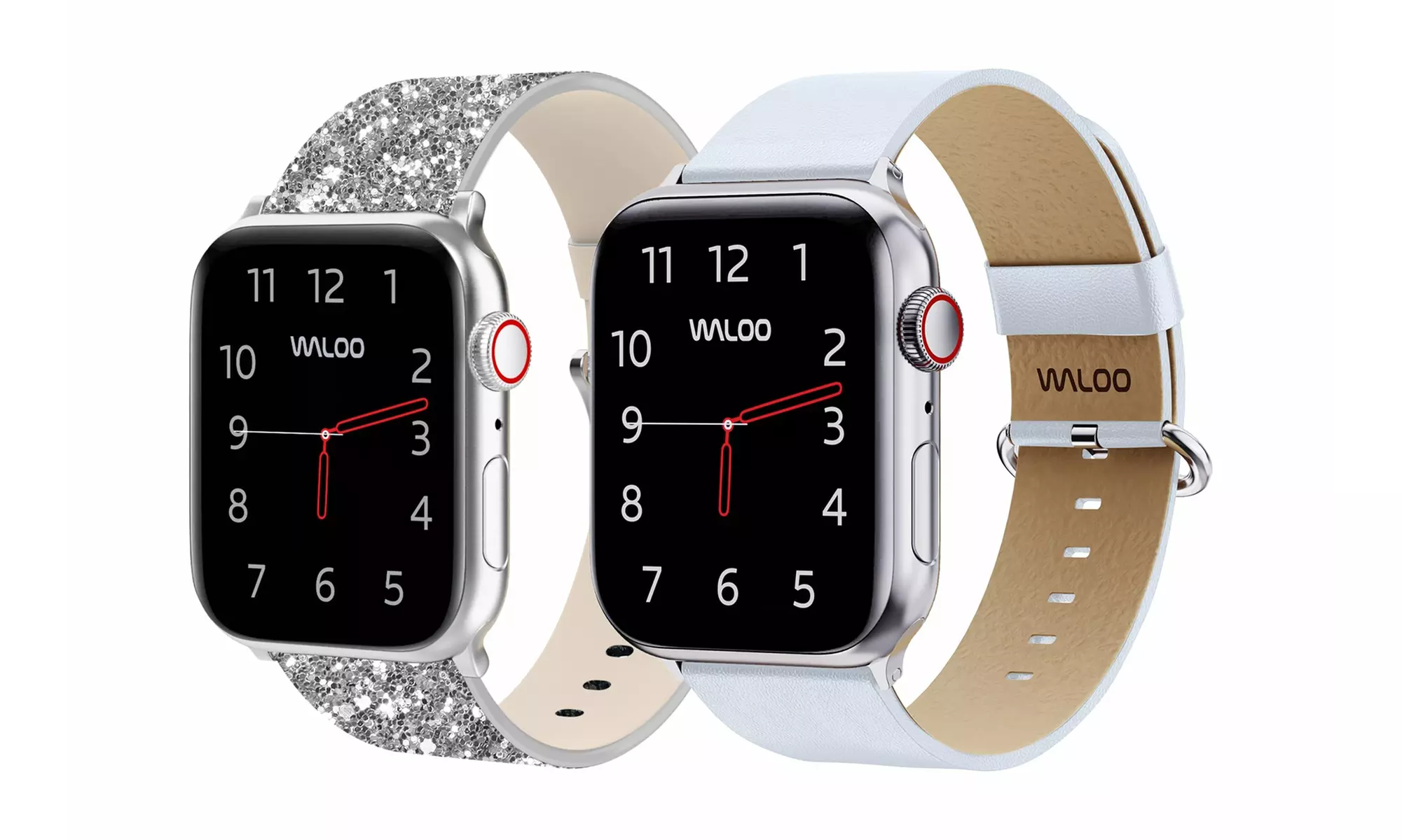 Waloo 2 Pack Leather Bling & Leather Grain Apple Watch Bands
