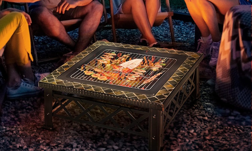 Image 6: Outsunny Square-Shaped Fire Pit Table with Optional Grill Shelf