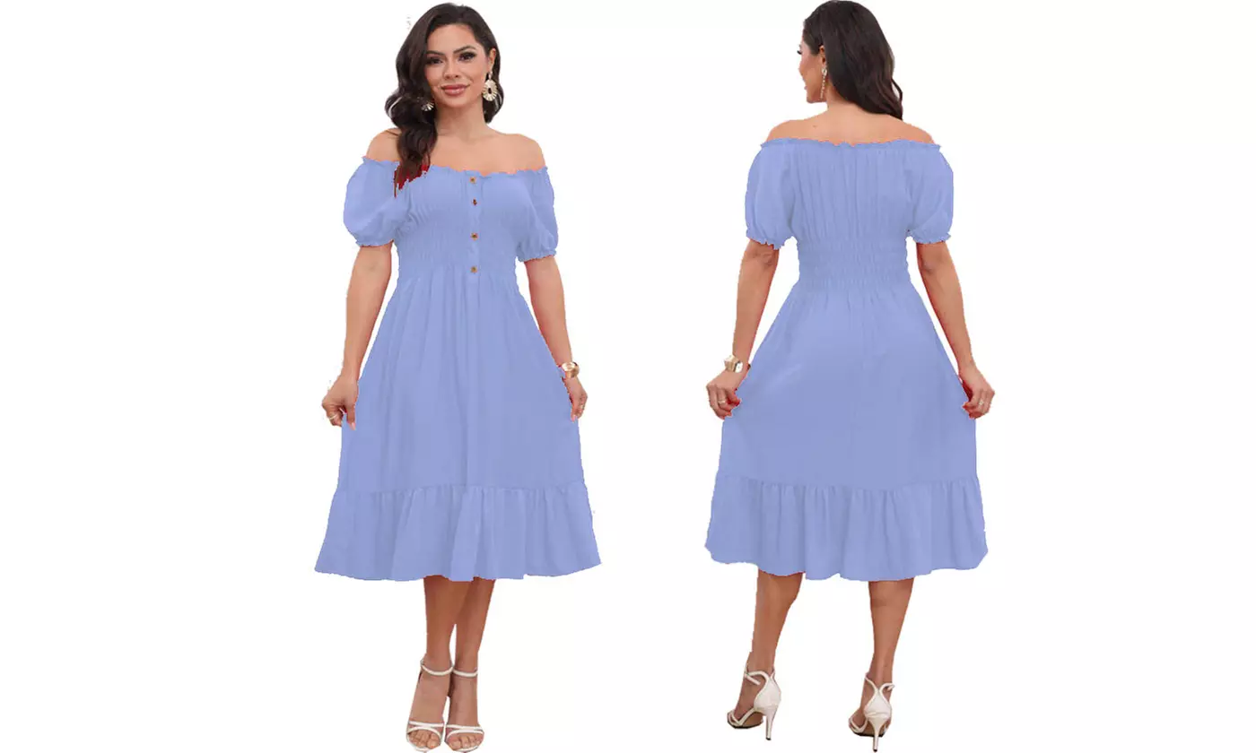 Women's Printed Bardot Gypsy Midi Dress