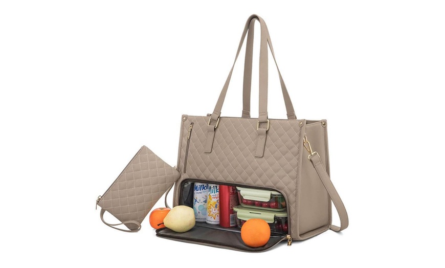 Image 2: Stylish 2-in-1 Tote Bag for Work/Travel with Insulated Lunch Section
