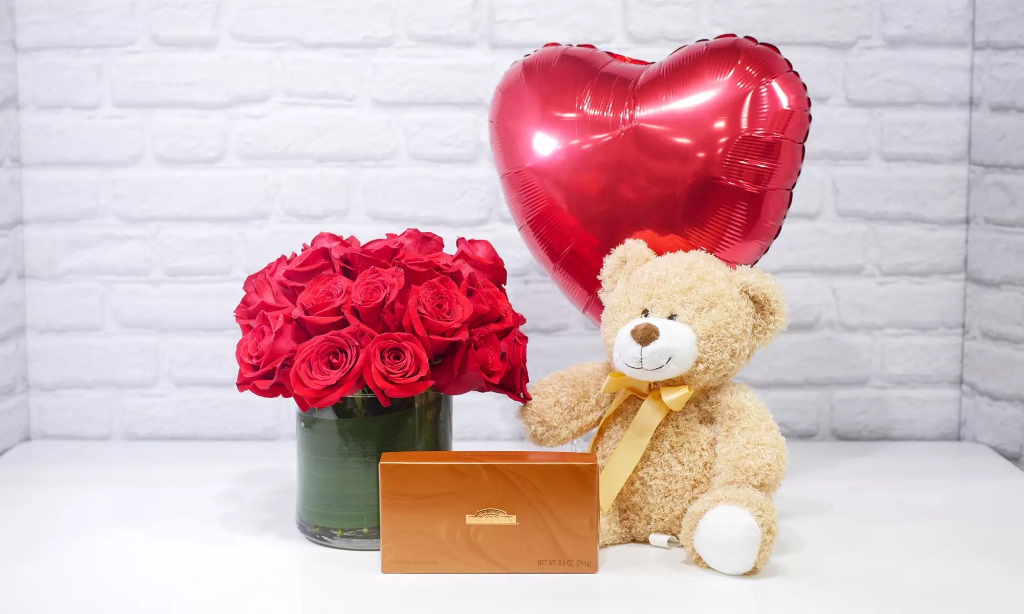 Send Fresh Roses with Premium Assorted Chocolates, Teddy Bear, & Balloon Bundle Option | Same Day Flower Delivery (Up to 30% Off)