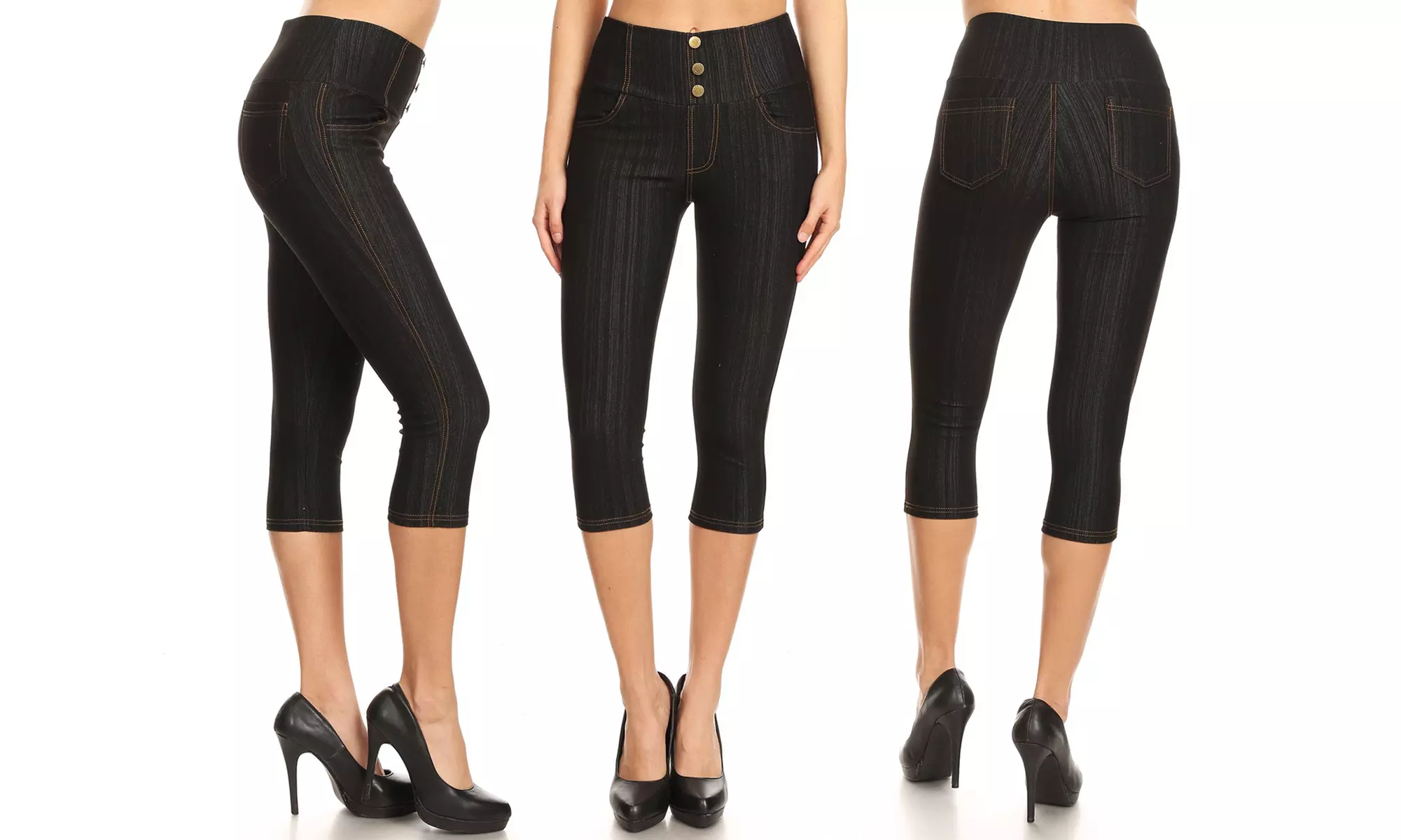 Women's Knit Denim Capri Pants Stretch Pull-On  Jegging Also In Plus Size