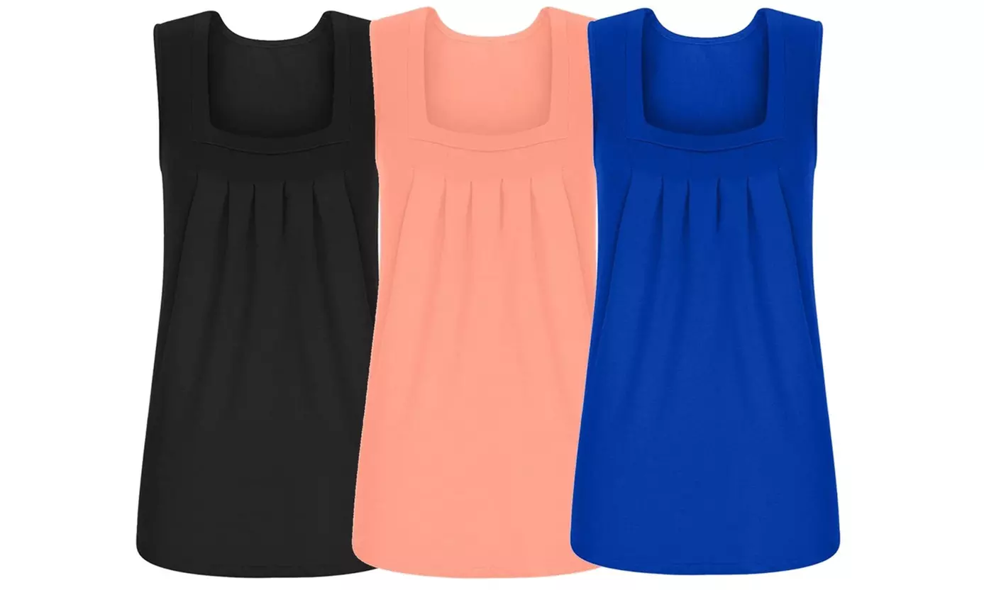 3 Pack Women's Essential Square Neck Tank Tops S-3X