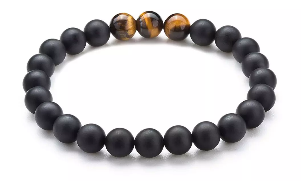 Handmade 8MM Natural Stone Prayer Beads Tiger Eye Bracelet for Men Women