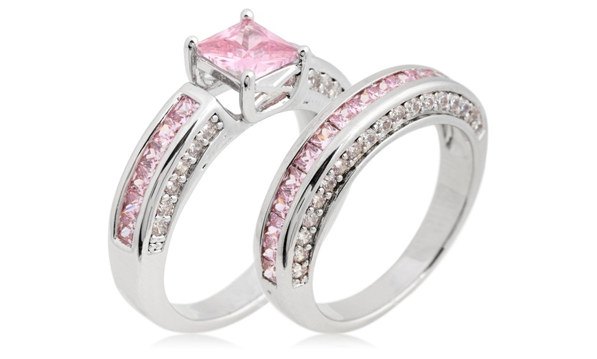 Image 2: Doppio anello veretta e solitario Destiny con zircone blu zaffiro