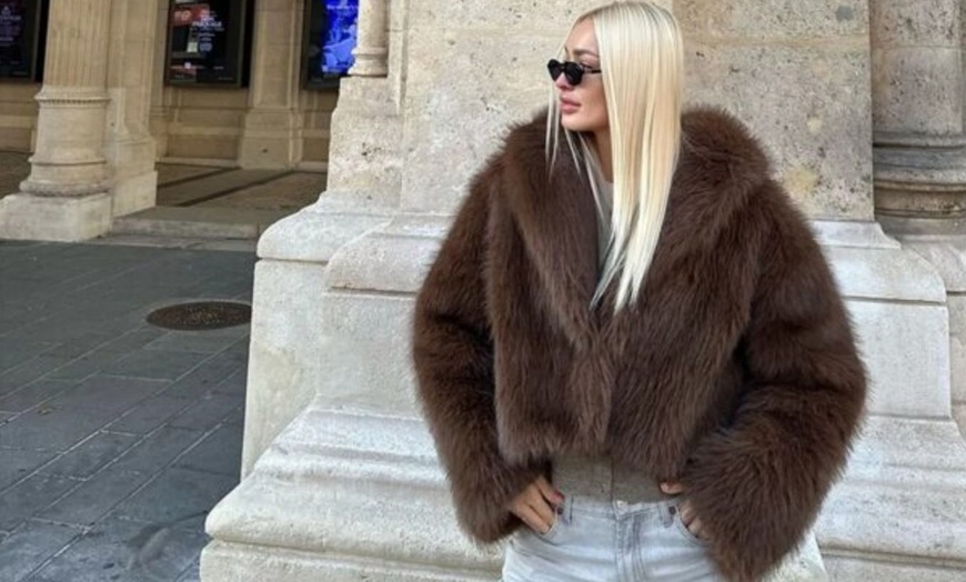 Image 4: Faux Fur Zip-Up Jacket in Chocolate Brown