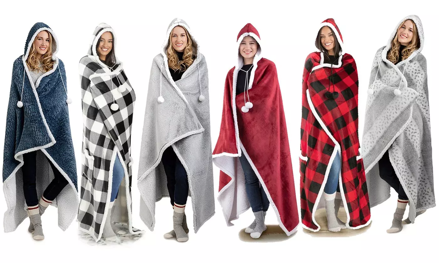 Luxury Super Soft Hoodie Sherpa-Lined Throw Blanket