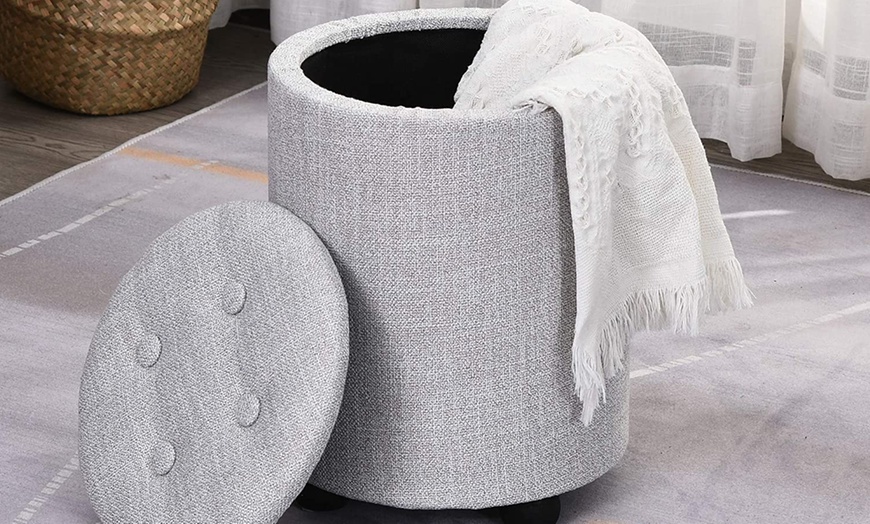 Image 7: HomCom Linen Tufted Ottoman
