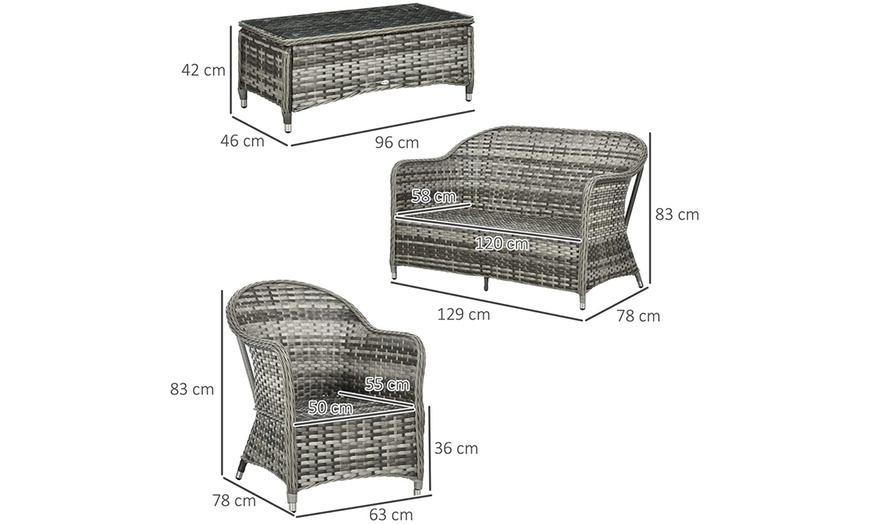 Image 7: Outsunny Four Piece Rattan-Effect Sofa Set