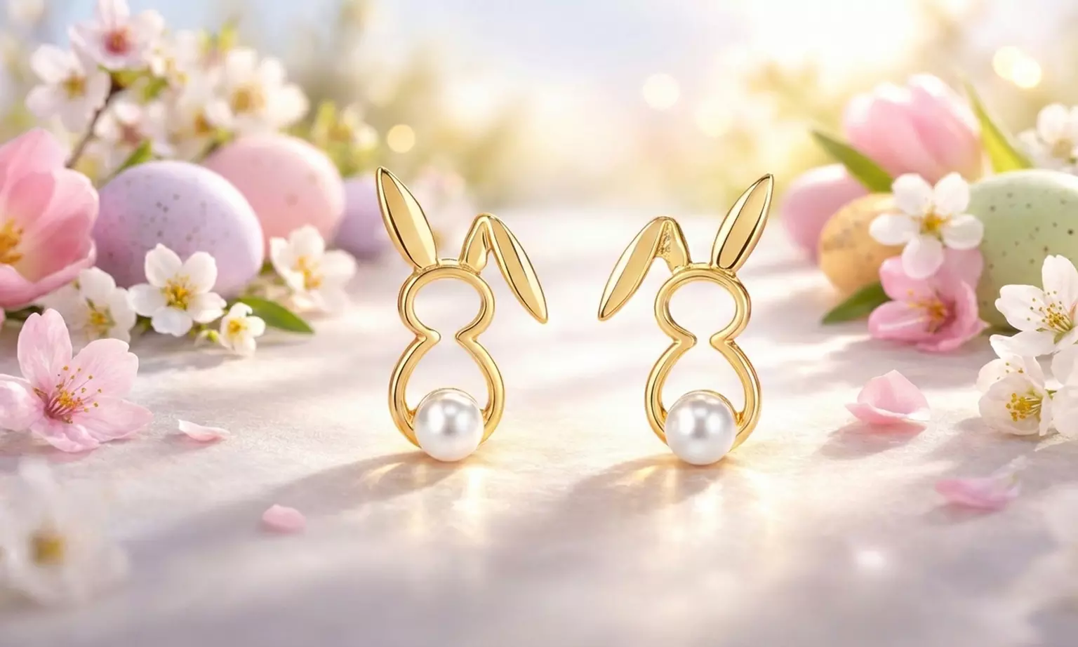 Gold-Tone Easter Bunny Pearl Stud Earrings