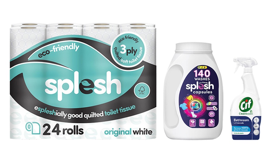 Image 1: Splesh 24 Toilet Rolls + 3in1 Laundry Caps 140W + CIF Spray