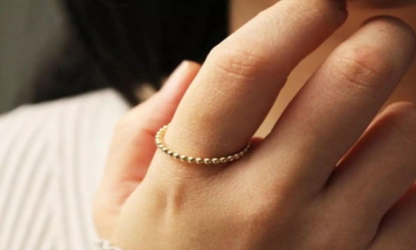 Italian 925 Sterling Silver Dainty Beaded Band Plated in 18K Yellow Gold