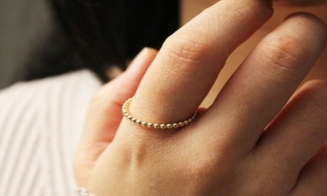 Italian 925 Sterling Silver Dainty Beaded Band Plated in 18K Yellow Gold 7 Gold Sterling Silver