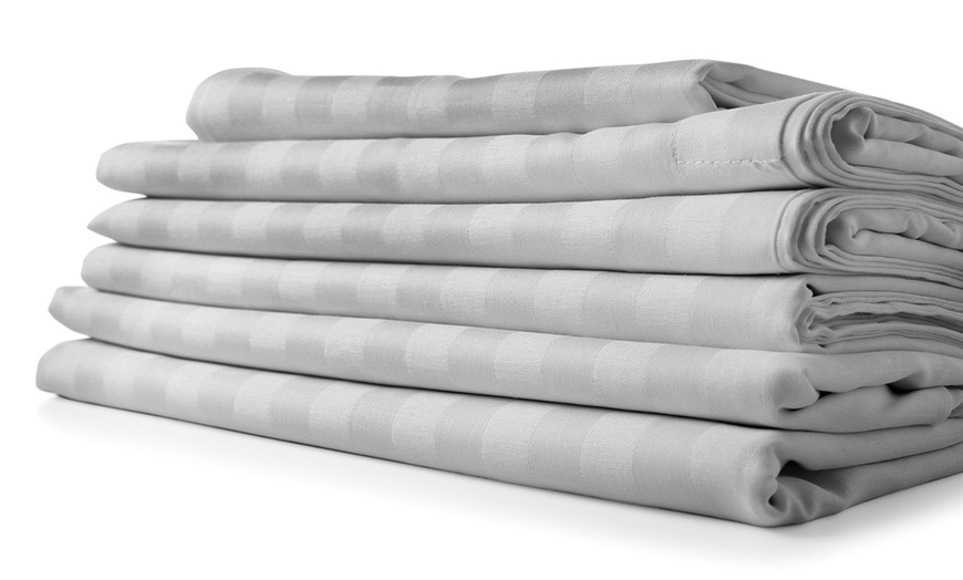 Image 6: 1800 Count Bamboo Feel Dobby Stripe Sheet Set Deep Pockets 4 Piece Set