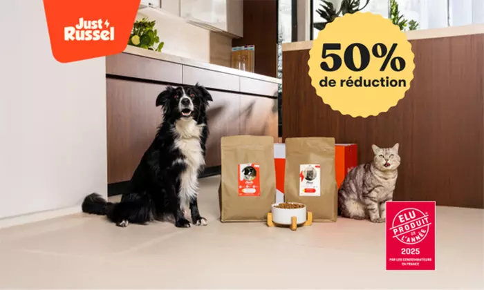 -50% de réduction sur des croquettes sur mesure pour vos animaux sur Just Russel | Pour les nouveaux clients - Primary Image