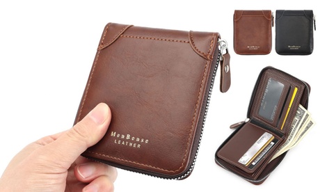 PU Leather Wallet Credit Card ID Holder Short Zip-around Bifold Wallet Purse in Brown | One Size