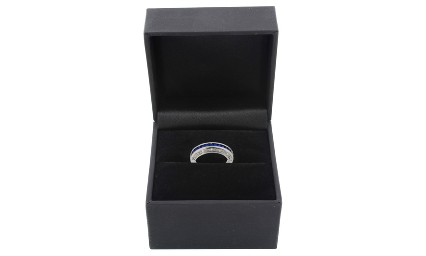 Image 13: Doppio anello veretta e solitario Destiny con zircone blu zaffiro