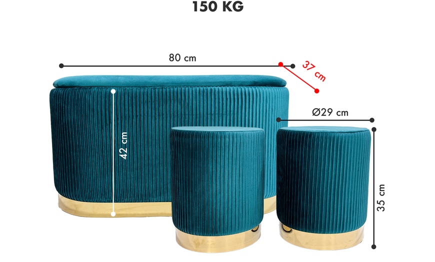 Image 9: Lote de 3 pufs con tapizado de terciopelo y espacio de almacenamiento