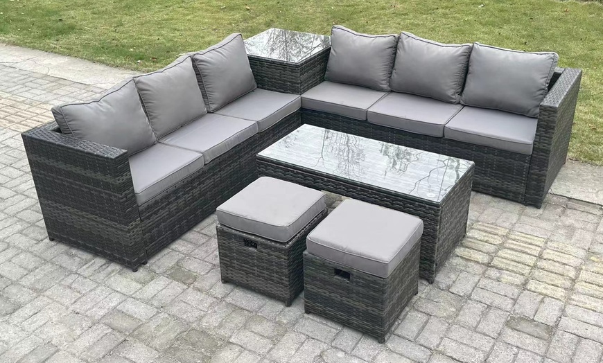 Image 1: Fimous 8 Seater Rattan Effect Sofa Set With Side and Coffee Table