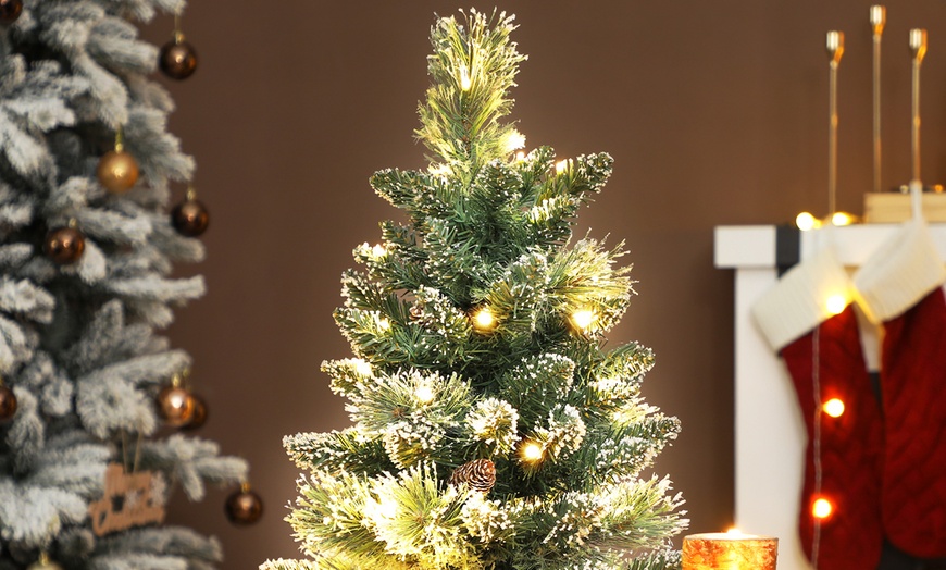 Image 12: Prelit Small Christmas Tree, Snow Flocked Tabletop Xmas Tree