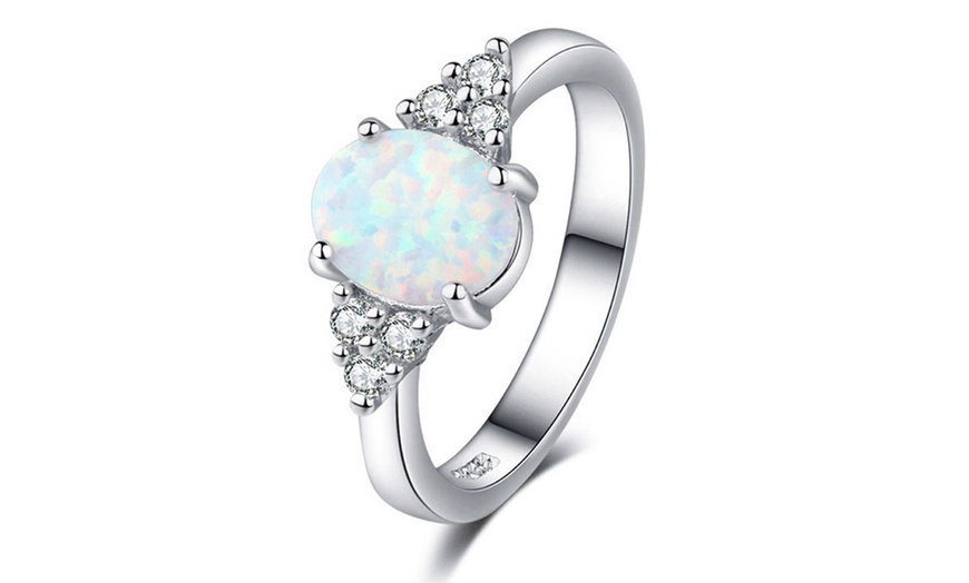 Image 4: Fire Oval Opal Cushion Cut Engagement Ring For Women Girls Birthday Gift