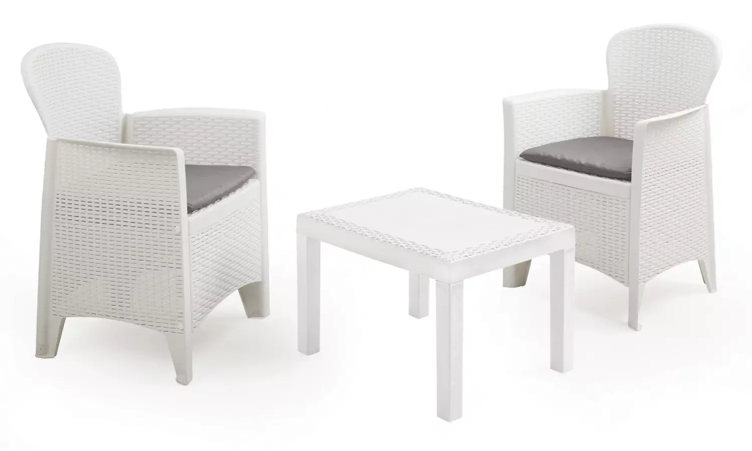 Set tavolo e 2 poltrone con cuscini